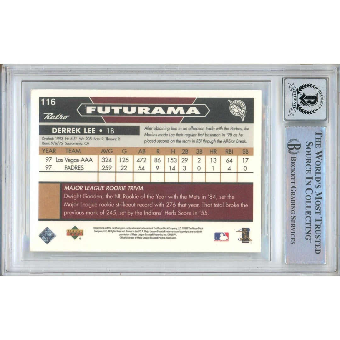 Derrek Lee Miami Marlins Signed 1998 Upper Deck Retro Futurama RC BGS Auto 10 Graded