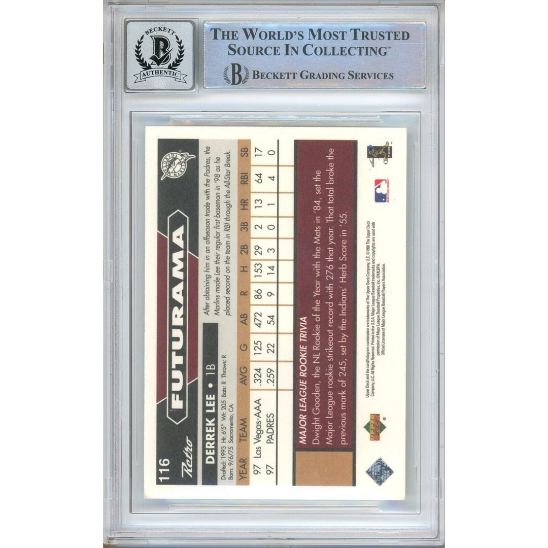 Derrek Lee Miami Marlins Signed 1998 Upper Deck Retro Futurama RC BGS Auto 10 Graded