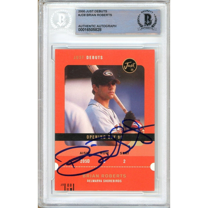 Brian Roberts Orioles Signed 2000 Just Debuts Rookie Baseball Card Beckett Auth Auto Slab