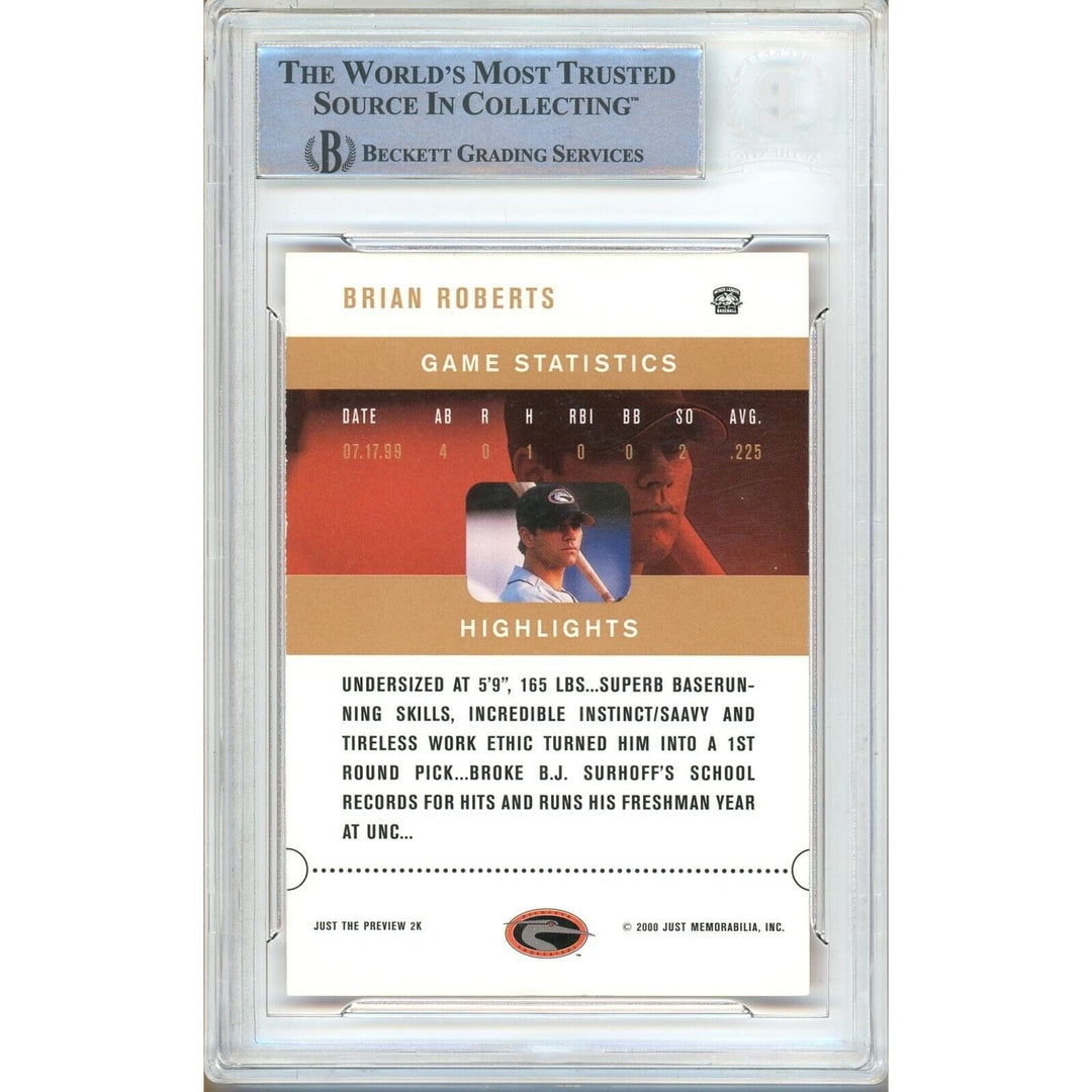 Brian Roberts Orioles Signed 2000 Just Debuts Rookie Baseball Card Beckett Auth Auto Slab
