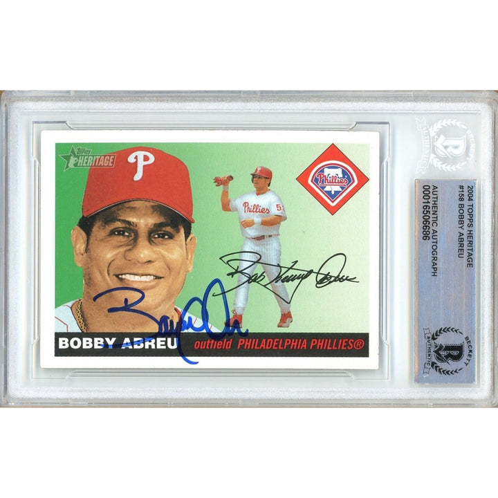 Bobby Abreu Phillies Signed 2004 Topps Heritage Baseball Card Beckett Authentic Auto Slab