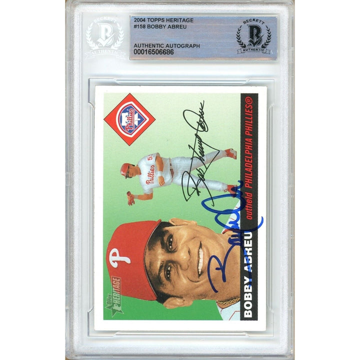Bobby Abreu Phillies Signed 2004 Topps Heritage Baseball Card Beckett Authentic Auto Slab