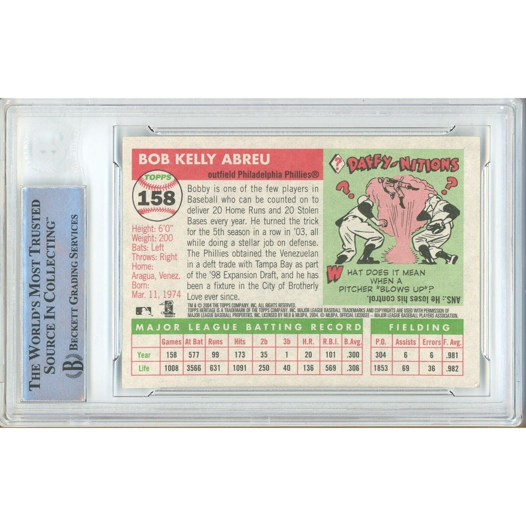 Bobby Abreu Phillies Signed 2004 Topps Heritage Baseball Card Beckett Authentic Auto Slab