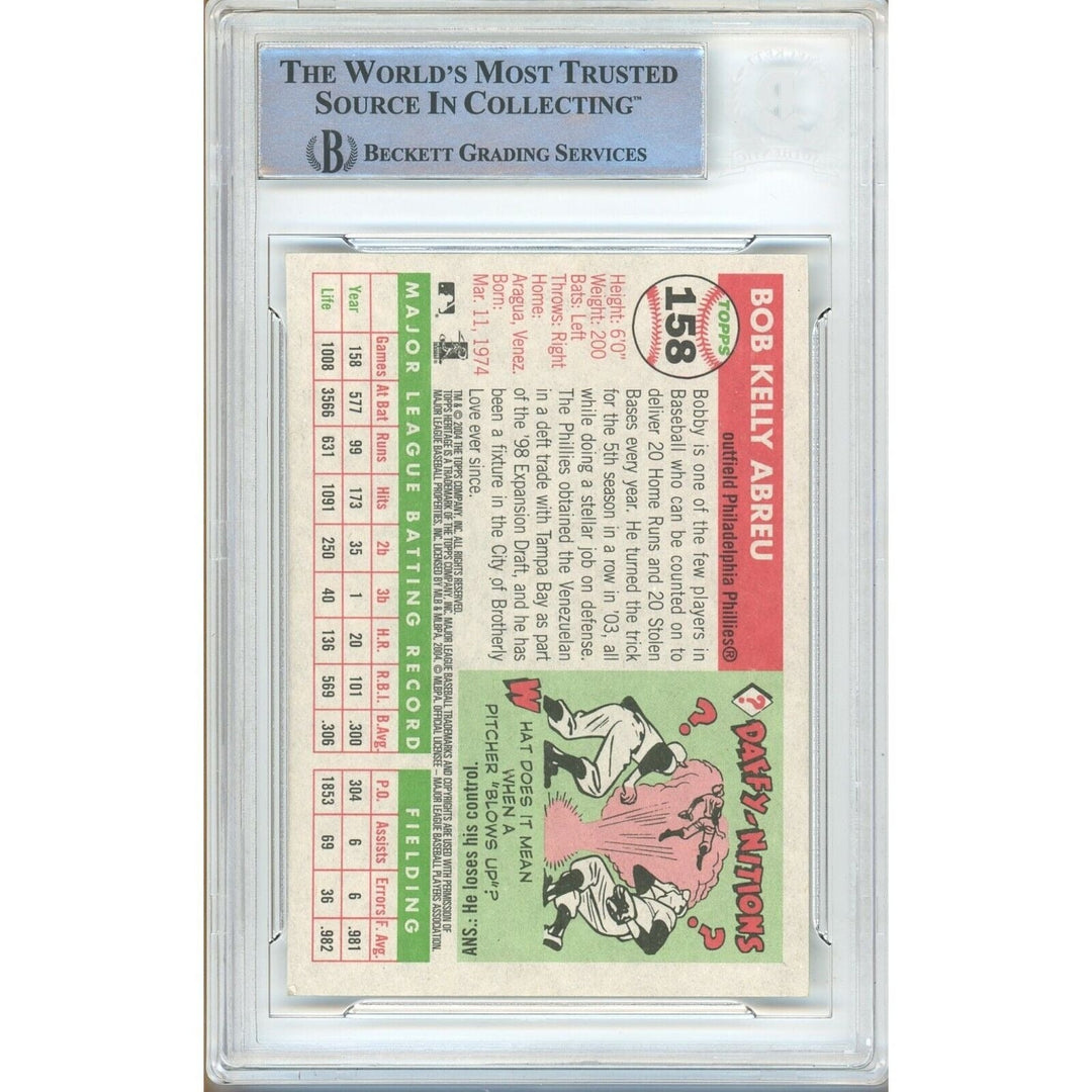 Bobby Abreu Phillies Signed 2004 Topps Heritage Baseball Card Beckett Authentic Auto Slab