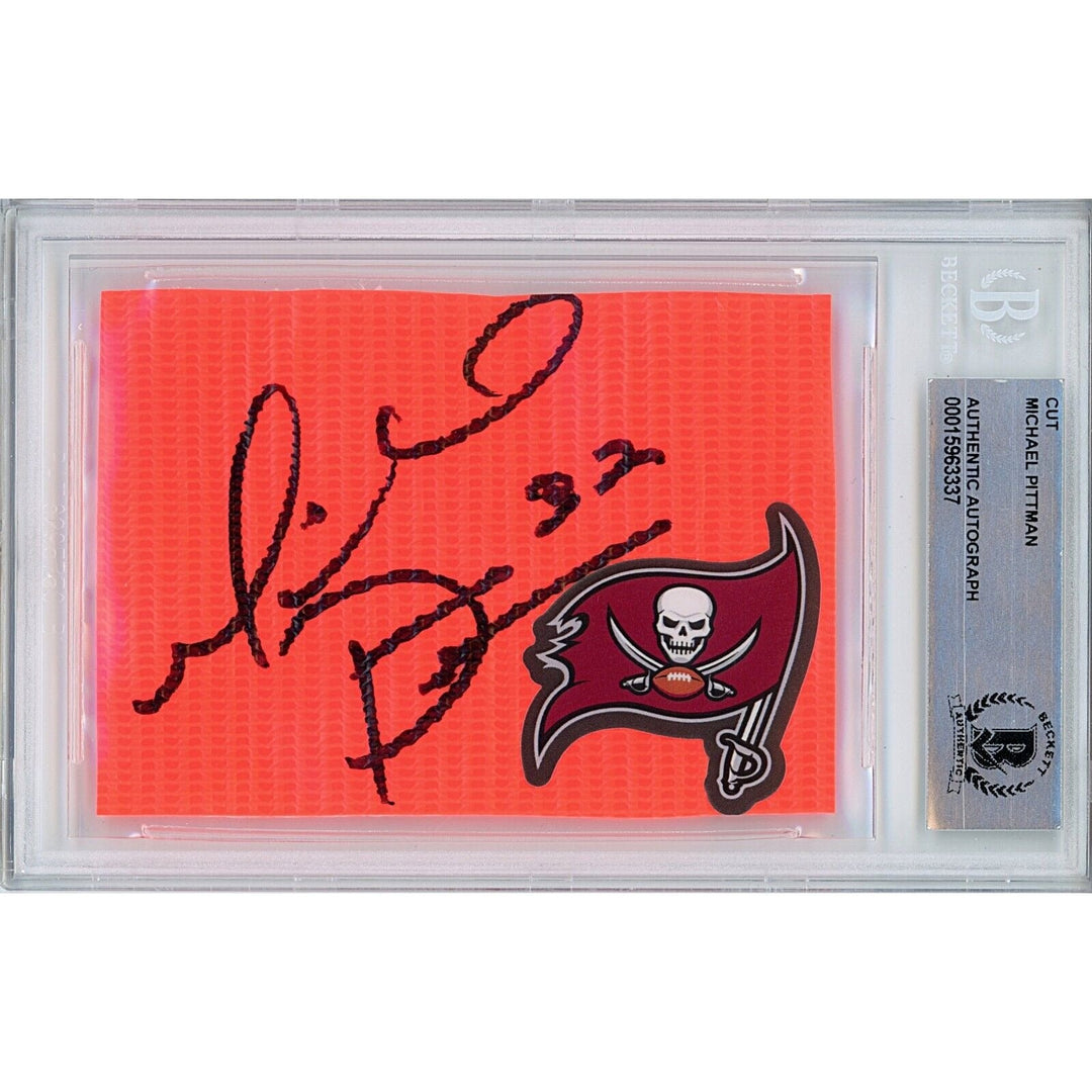 Michael Pittman Tampa Bay Buccaneers Signed Football Pylon Cut Beckett Auth Auto Slab