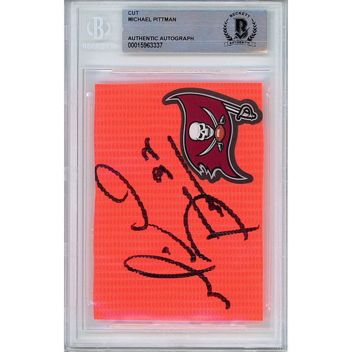 Michael Pittman Tampa Bay Buccaneers Signed Football Pylon Cut Beckett Auth Auto Slab