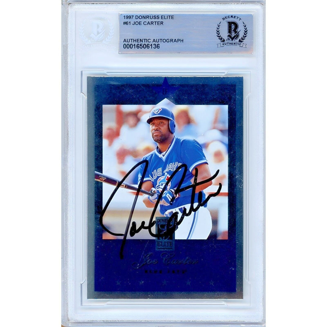 Joe Carter Toronto Blue Jays Signed 1997 Donruss Elite Baseball Card Beckett Auth Auto Slab