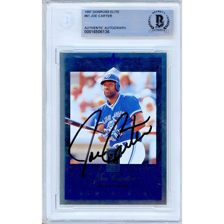 Joe Carter Toronto Blue Jays Signed 1997 Donruss Elite Baseball Card Beckett Auth Auto Slab