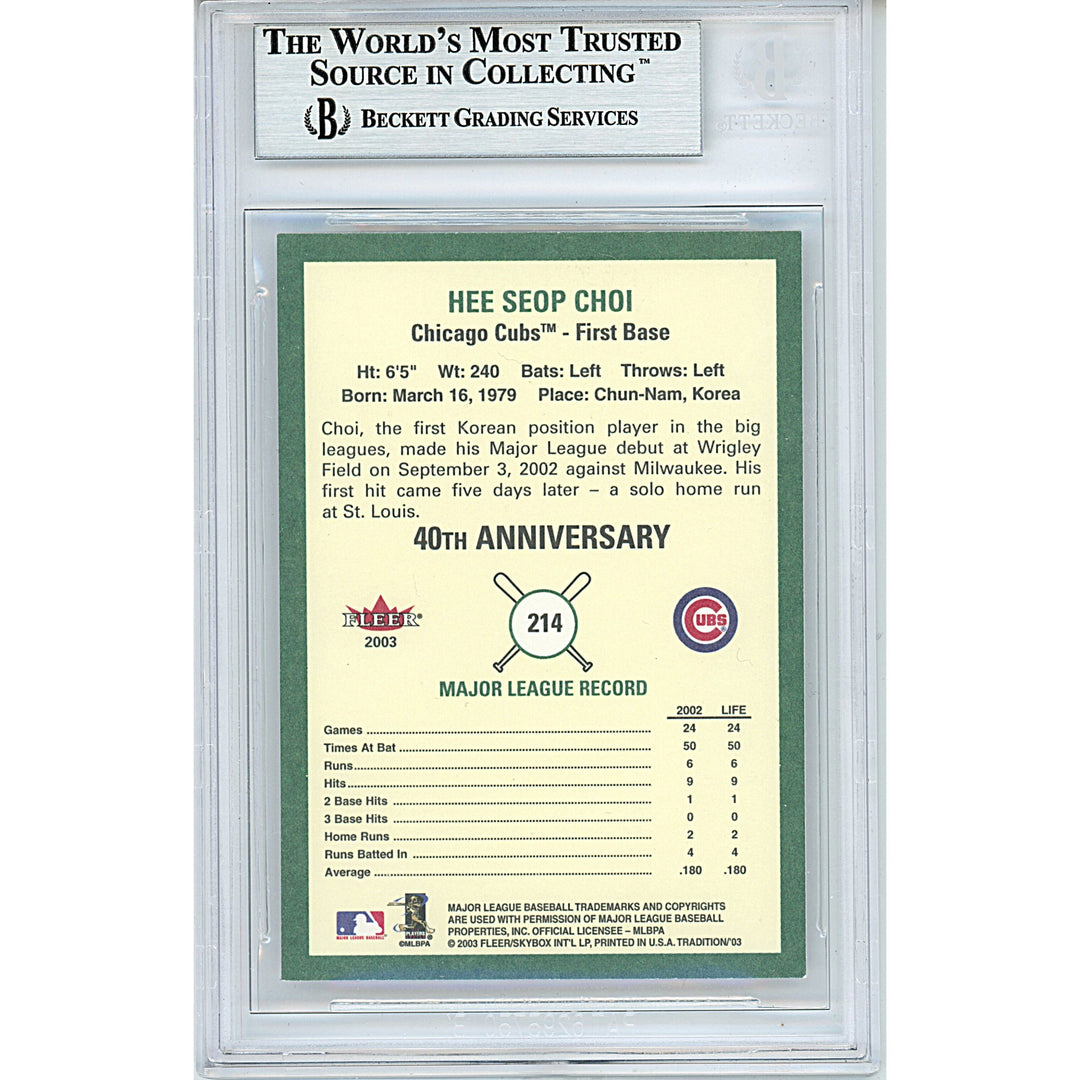 Hee Seop Choi Signed Chicago Cubs 2003 Fleer Tradition Baseball Card Beckett Auth Auto