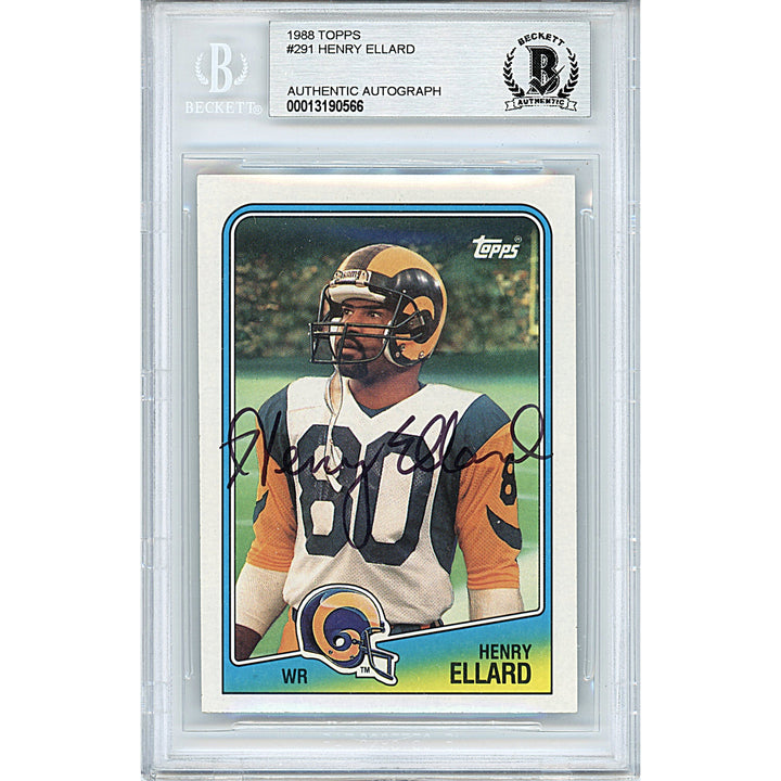 Henry Ellard Signed Los Angeles Rams 1988 Topps Football Trading Card Beckett Slabbed
