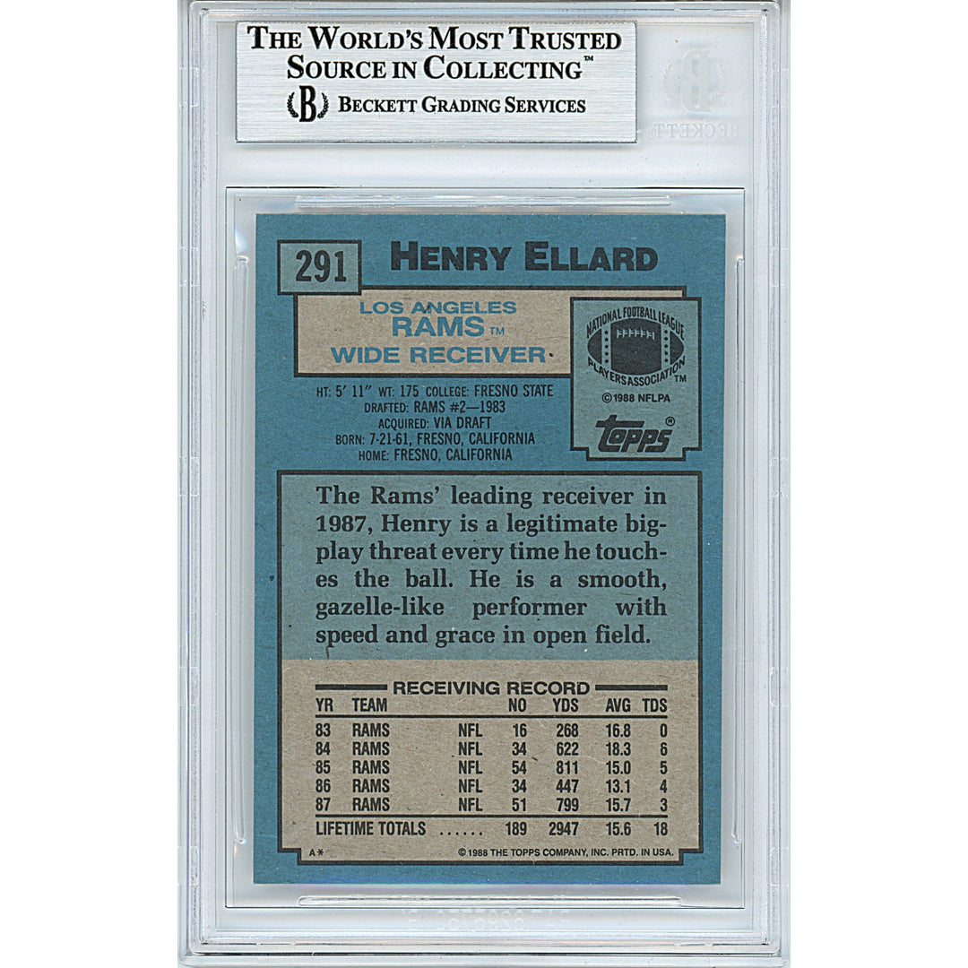 Henry Ellard Signed Los Angeles Rams 1988 Topps Football Trading Card Beckett Slabbed