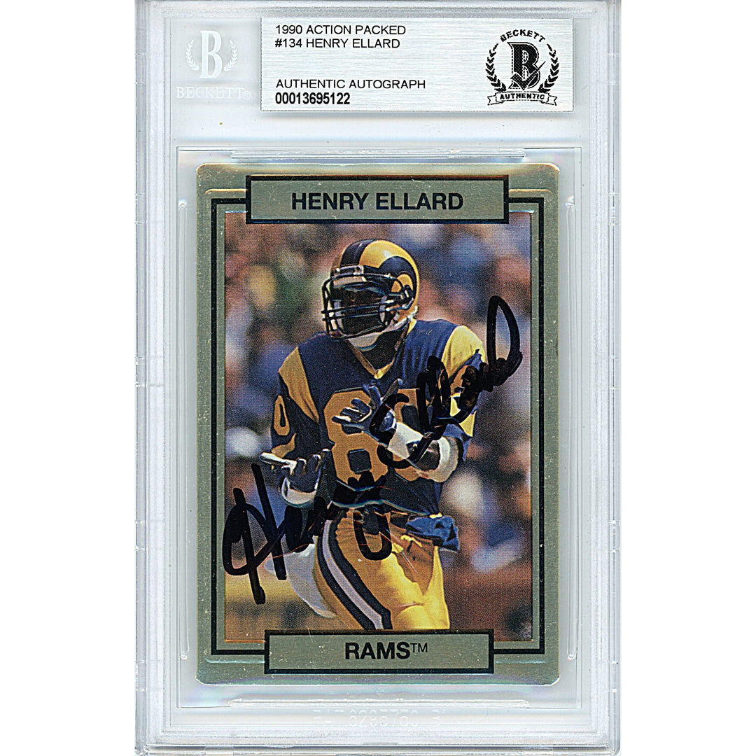 Henry Ellard Signed Los Angeles Rams 1990 Action Packed Football Card Beckett Slabbed