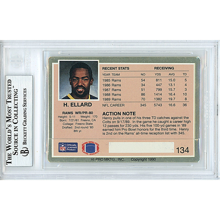 Henry Ellard Signed Los Angeles Rams 1990 Action Packed Football Card Beckett Slabbed