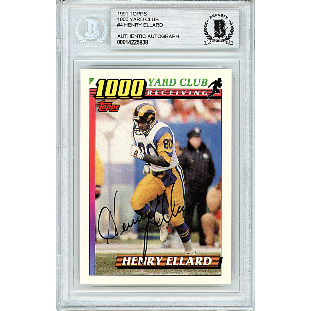 Henry Ellard Signed LA Rams 1991 Topps 1000 Yard Club Football Card Beckett Slabbed