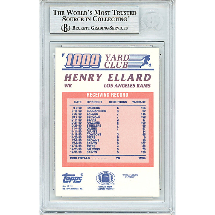 Henry Ellard Signed LA Rams 1991 Topps 1000 Yard Club Football Card Beckett Slabbed