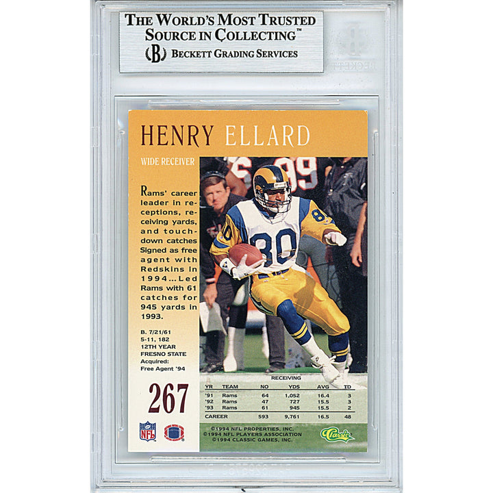 Henry Ellard Signed Los Angeles Rams 1994 Pro Line Football Card Beckett Auth Auto Slab