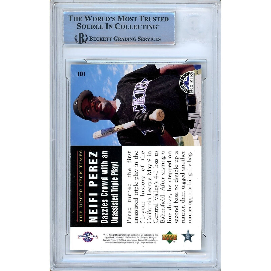 Neifi Perez Colorado Rockies Signed 1995 Upper Deck Minors Card Beckett Auth Auto Slab