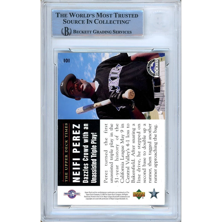 Neifi Perez Colorado Rockies Signed 1995 Upper Deck Minors Card Beckett Auth Auto Slab