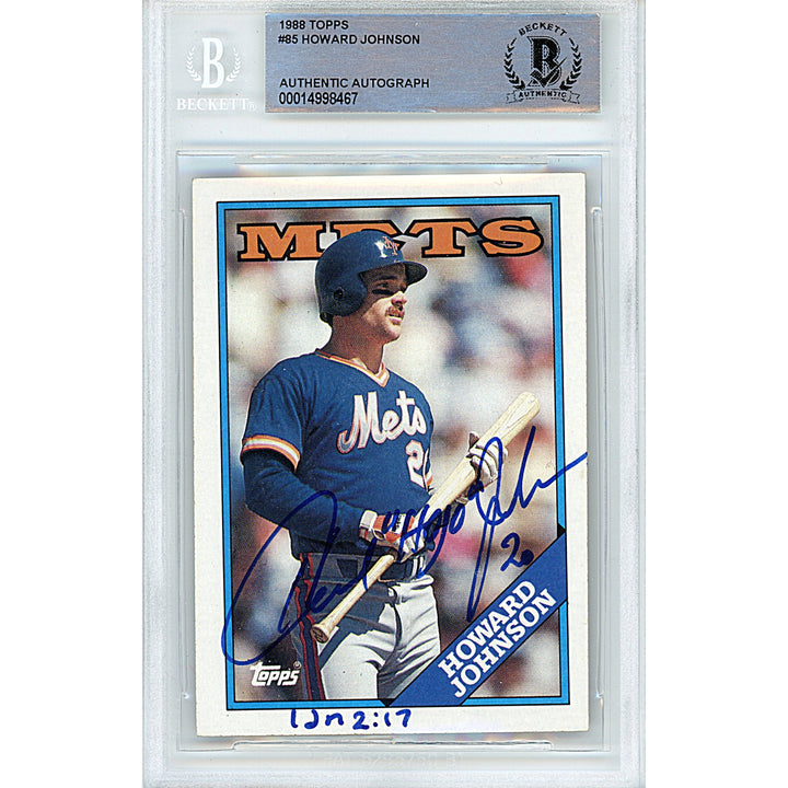 Howard Johnson Signed New York Mets 1988 Topps Baseball Card Beckett Slab