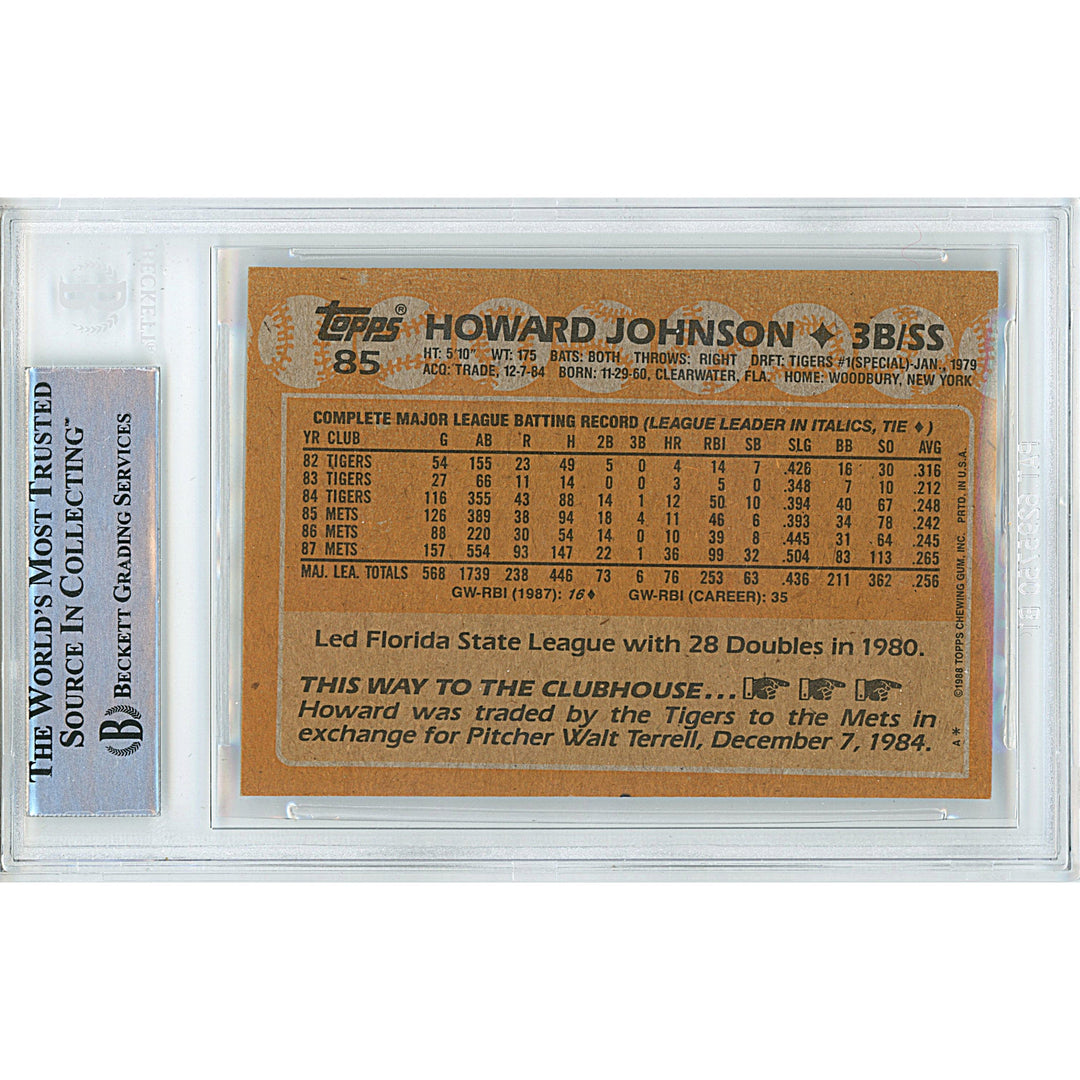 Howard Johnson Signed New York Mets 1988 Topps Baseball Card Beckett Slab