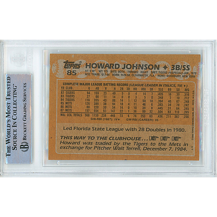 Howard Johnson Signed New York Mets 1988 Topps Baseball Card Beckett Slab