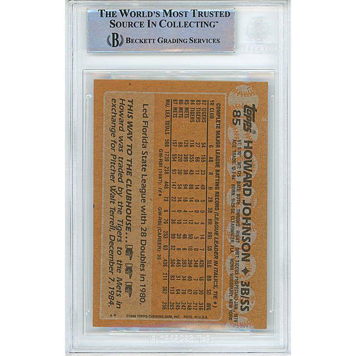 Howard Johnson Signed New York Mets 1988 Topps Baseball Card Beckett Slab