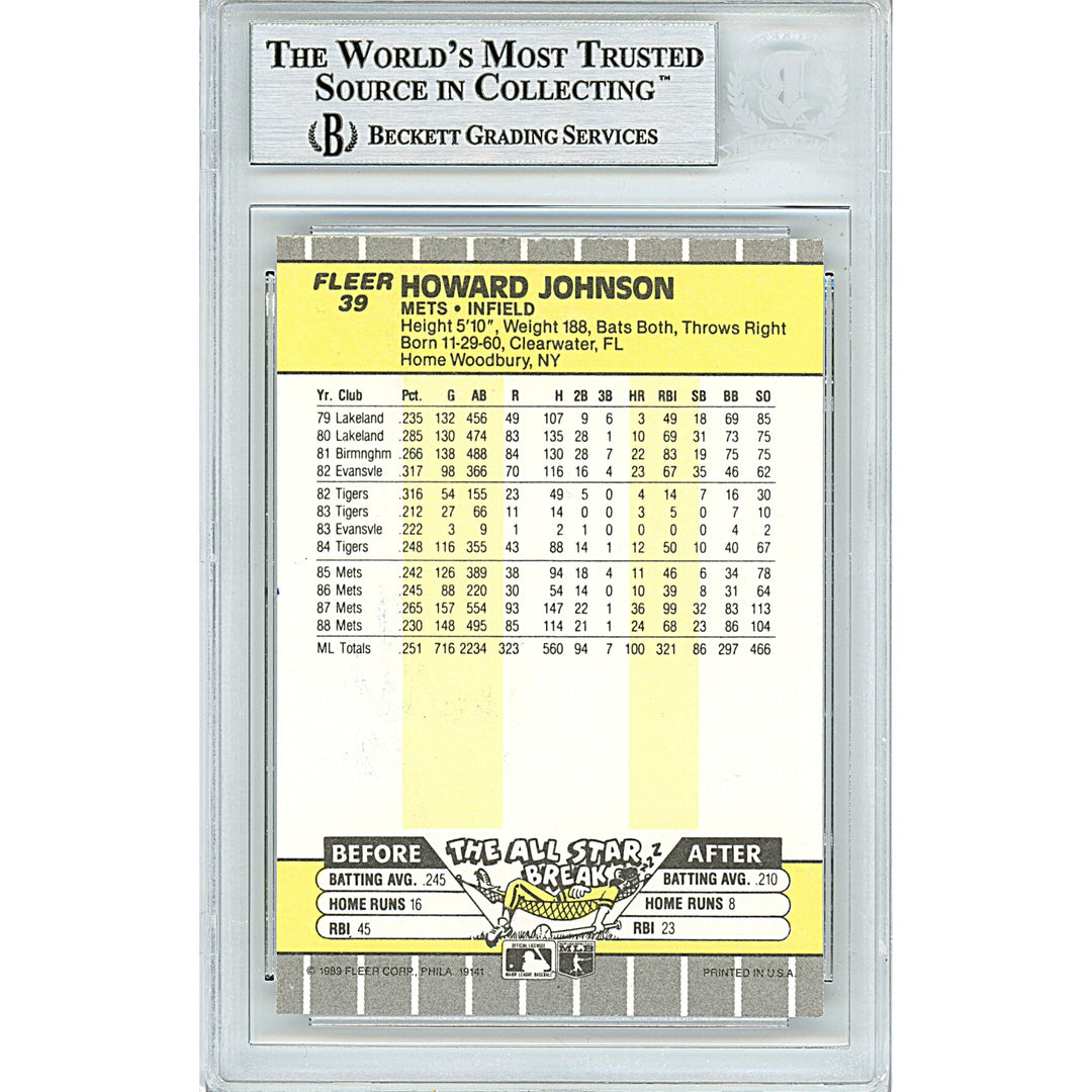 Howard Johnson Signed New York Mets 1989 Fleer Baseball Card Beckett Authentic Auto Slab