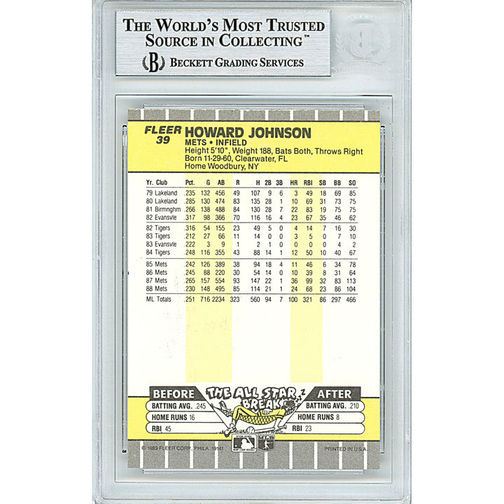 Howard Johnson Signed New York Mets 1989 Fleer Baseball Card Beckett Authentic Auto Slab