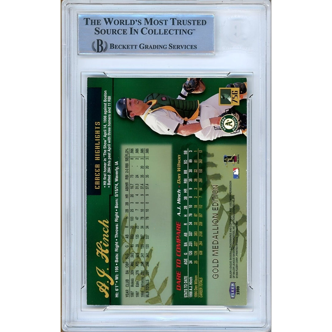 AJ Hinch Oakland Athletics Signed 1999 Ultra Gold Medallion #75 BAS Auth Auto Slab