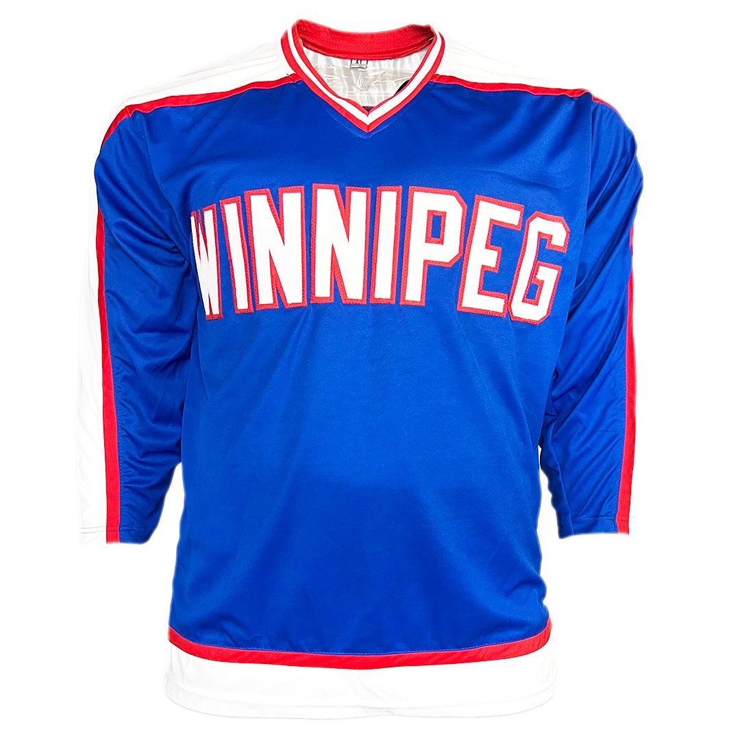 Bobby Hull Signed The Golden Jet Inscription Winnipeg Blue Hockey Jersey (Beckett)