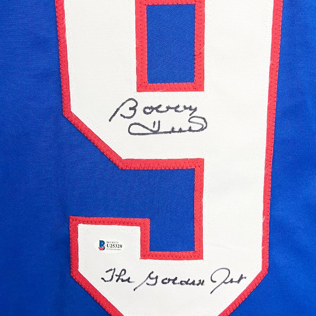 Bobby Hull Signed The Golden Jet Inscription Winnipeg Blue Hockey Jersey (Beckett)