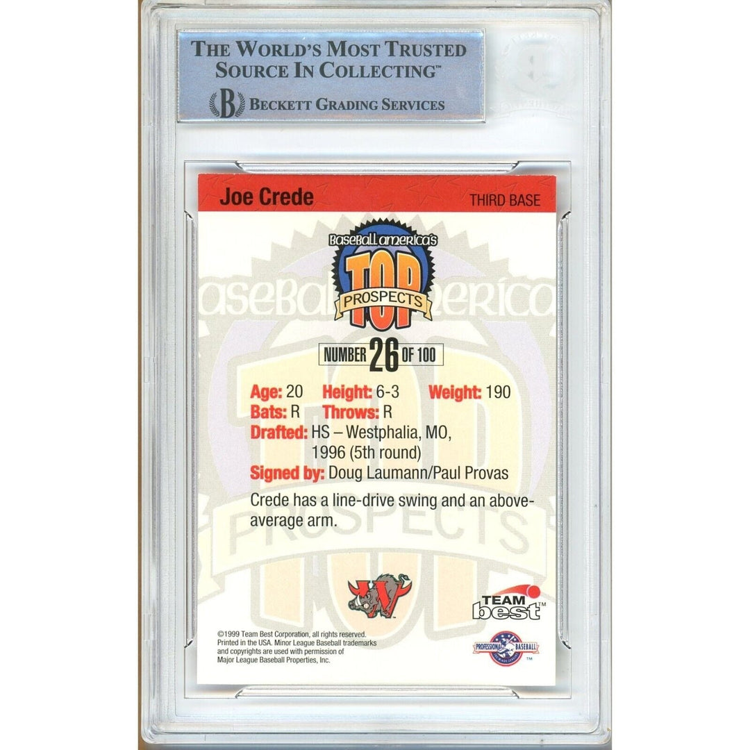 Joe Crede Chicago White Sox Signed 1999 Team Best Rookie Card Beckett Auth Auto Slab