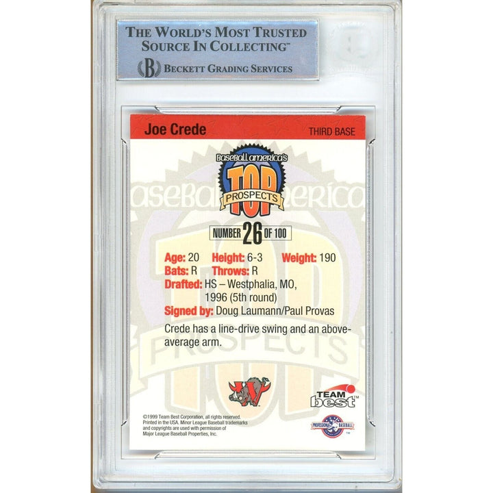 Joe Crede Chicago White Sox Signed 1999 Team Best Rookie Card Beckett Auth Auto Slab