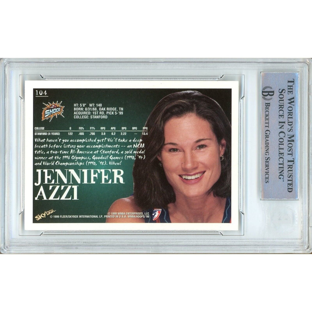 Jennifer Azzi Detroit Shock Signed 1999 WNBA Hoops Basketball Card BAS Auth Auto Slab