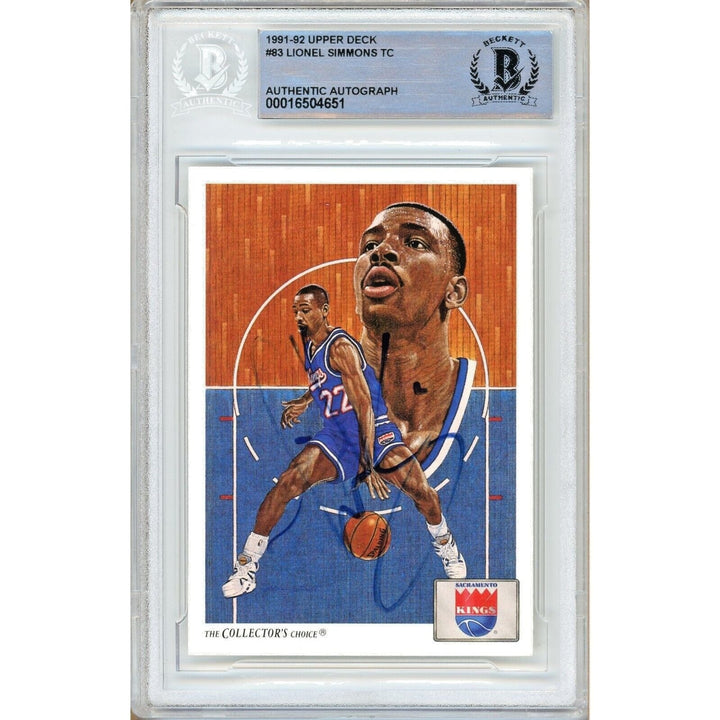 Lionel Simmons Sacramento Kings Signed 1991-92 Upper Deck Card Beckett Auth Auto Slab