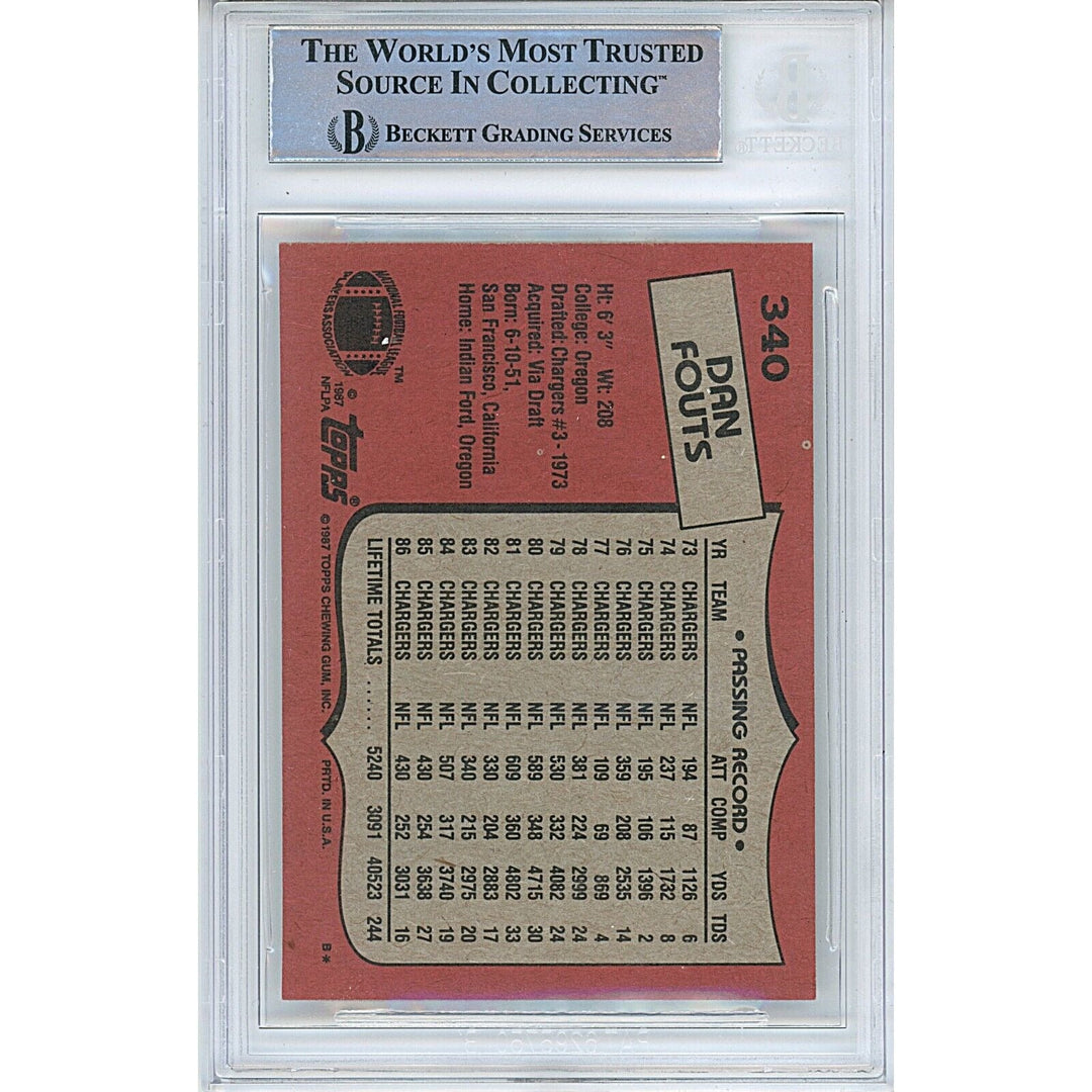 Dan Fouts San Diego Chargers Signed 1987 Topps Football Card Beckett Auth Auto Slab HOF