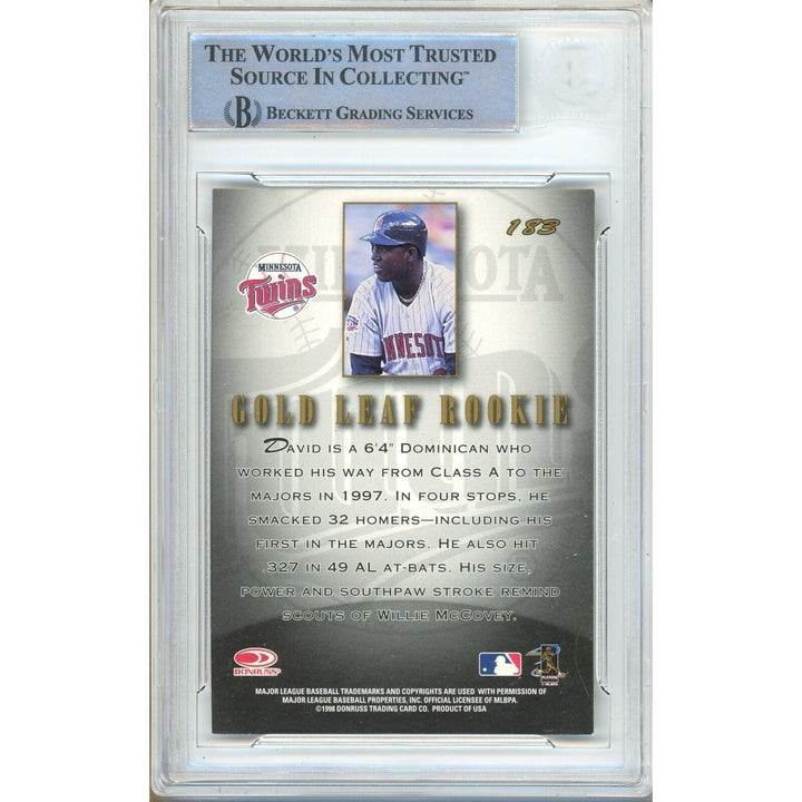 David Ortiz Minnesota Twins Signed 1998 Gold Leaf Rookies Card BAS Auth Auto Slab HOF