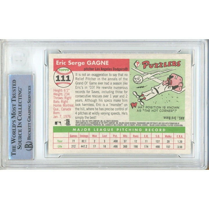 Eric Gagne Los Angeles Dodgers Signed 2004 Topps Heritage Card Beckett Auth Auto Slab