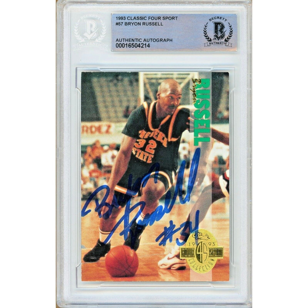 Bryon Russell Utah Jazz Signed 1993 Classic 4-Sport Basketball Card BAS Auth Auto Slab