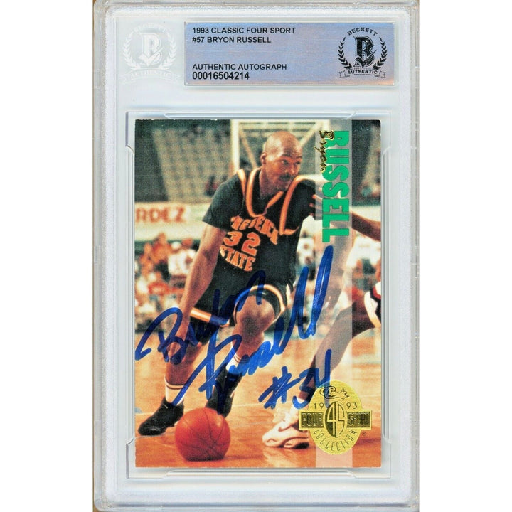 Bryon Russell Utah Jazz Signed 1993 Classic 4-Sport Basketball Card BAS Auth Auto Slab