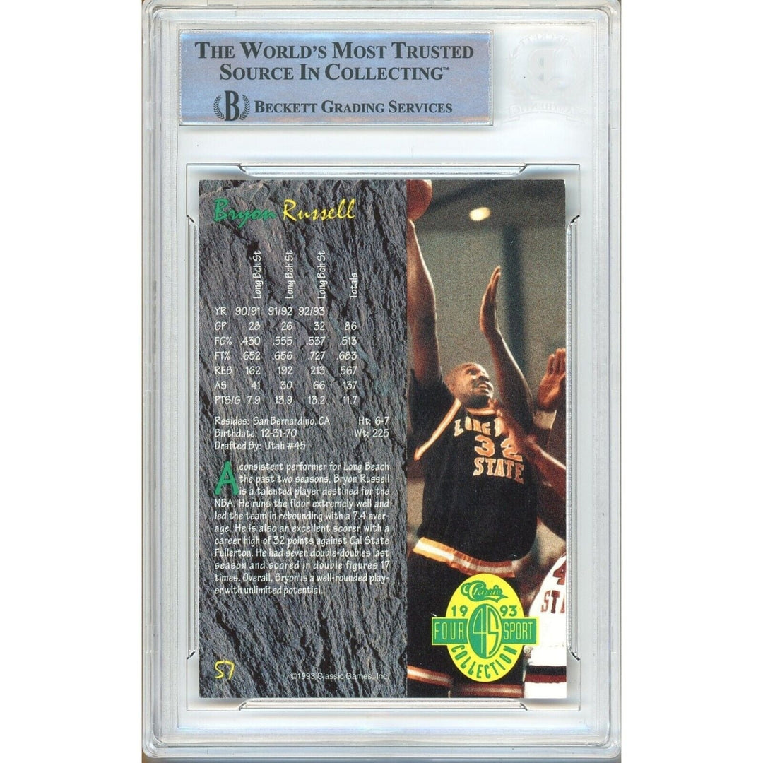 Bryon Russell Utah Jazz Signed 1993 Classic 4-Sport Basketball Card BAS Auth Auto Slab