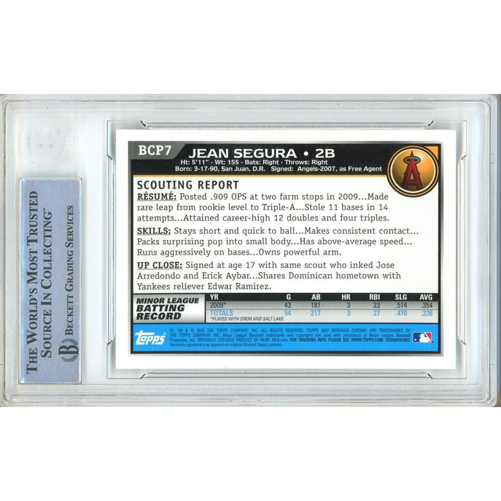 Jean Segura LA Angels Signed 2010 Bowman Chrome Prospects Card BAS Auth Auto Slab