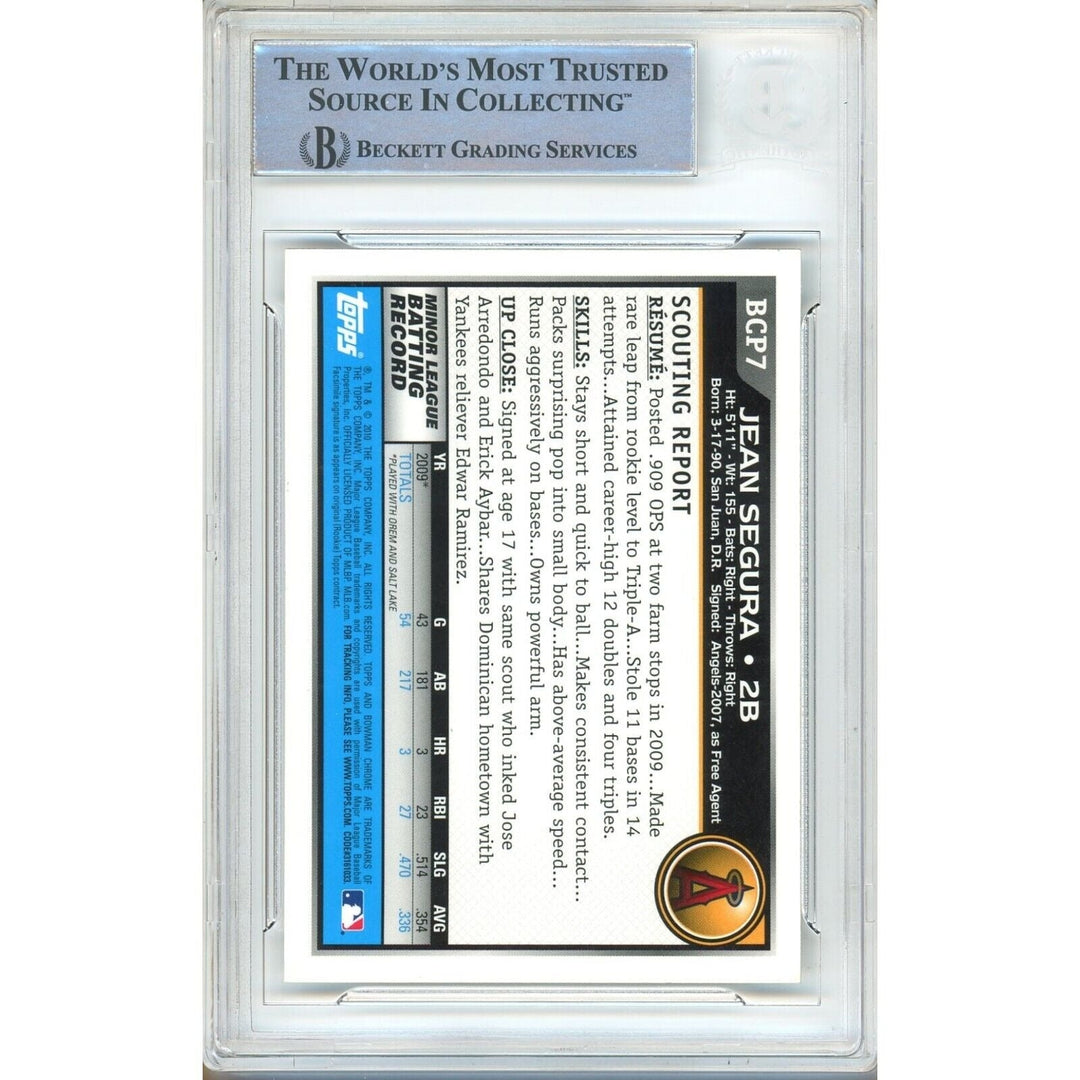 Jean Segura LA Angels Signed 2010 Bowman Chrome Prospects Card BAS Auth Auto Slab