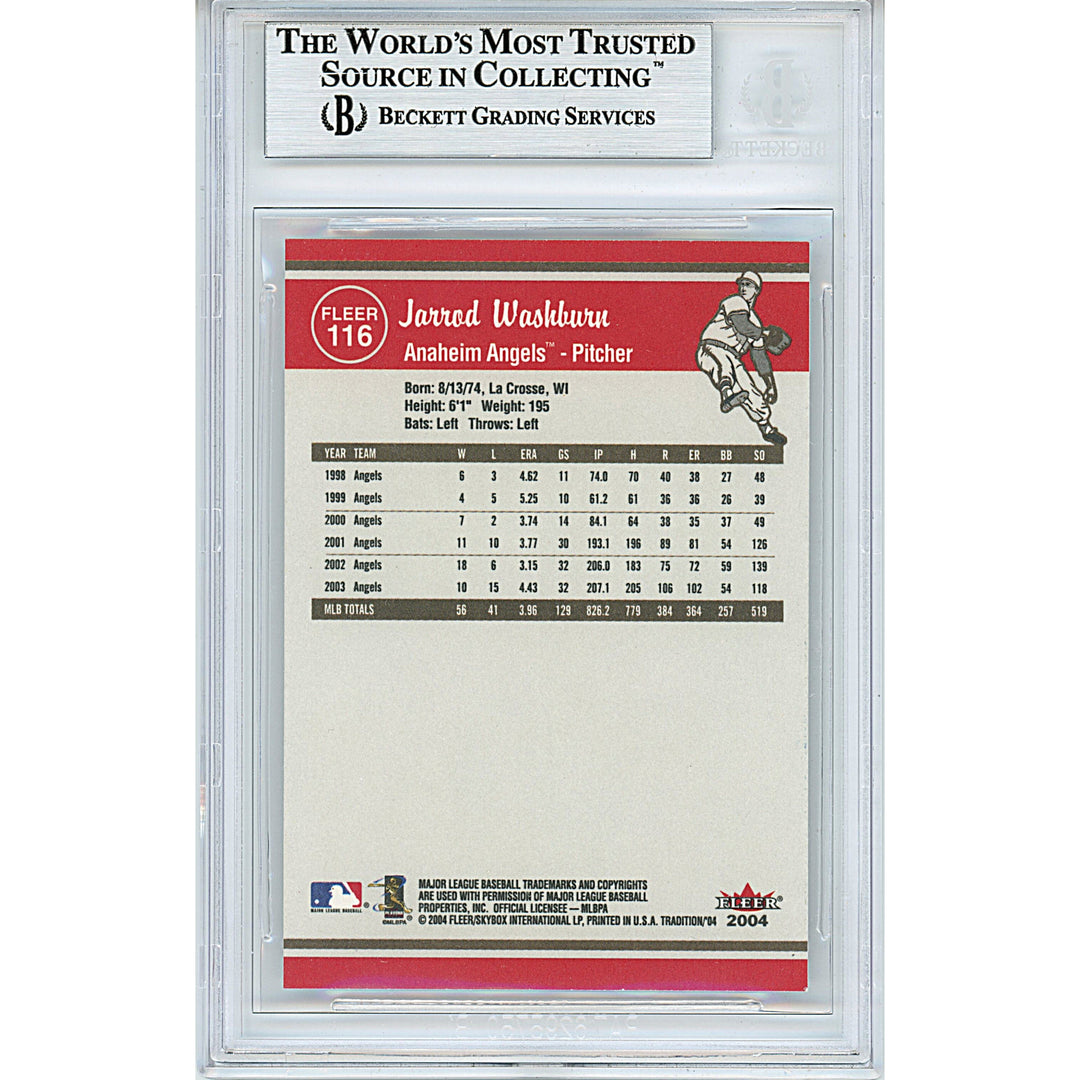 Jarrod Washburn Signed LA Angels 2004 Fleer Tradition Baseball Card Beckett Auth Slab