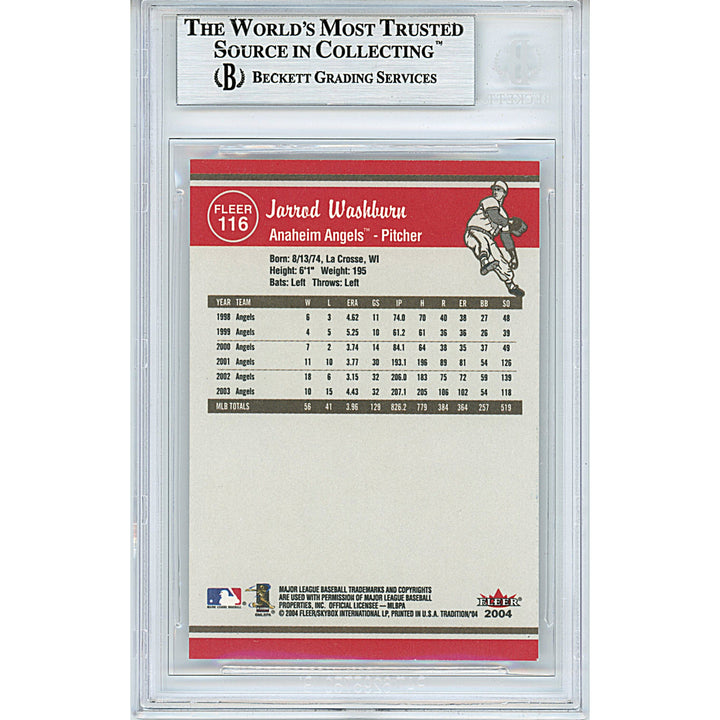 Jarrod Washburn Signed LA Angels 2004 Fleer Tradition Baseball Card Beckett Auth Slab