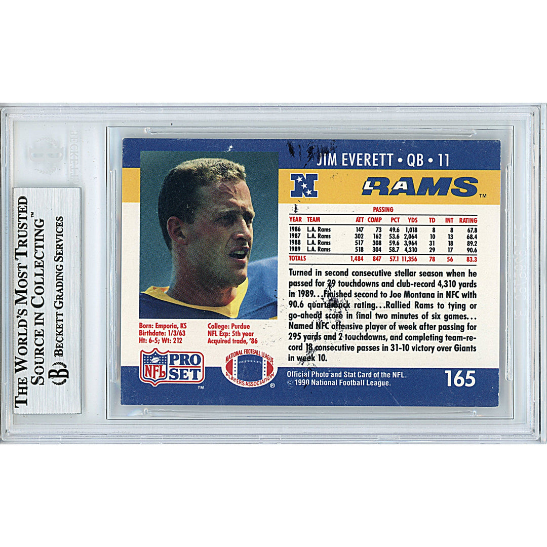 Jim Everett Autograph Los Angeles Rams 1990 Pro Set Football Card Beckett Auth Auto Slab