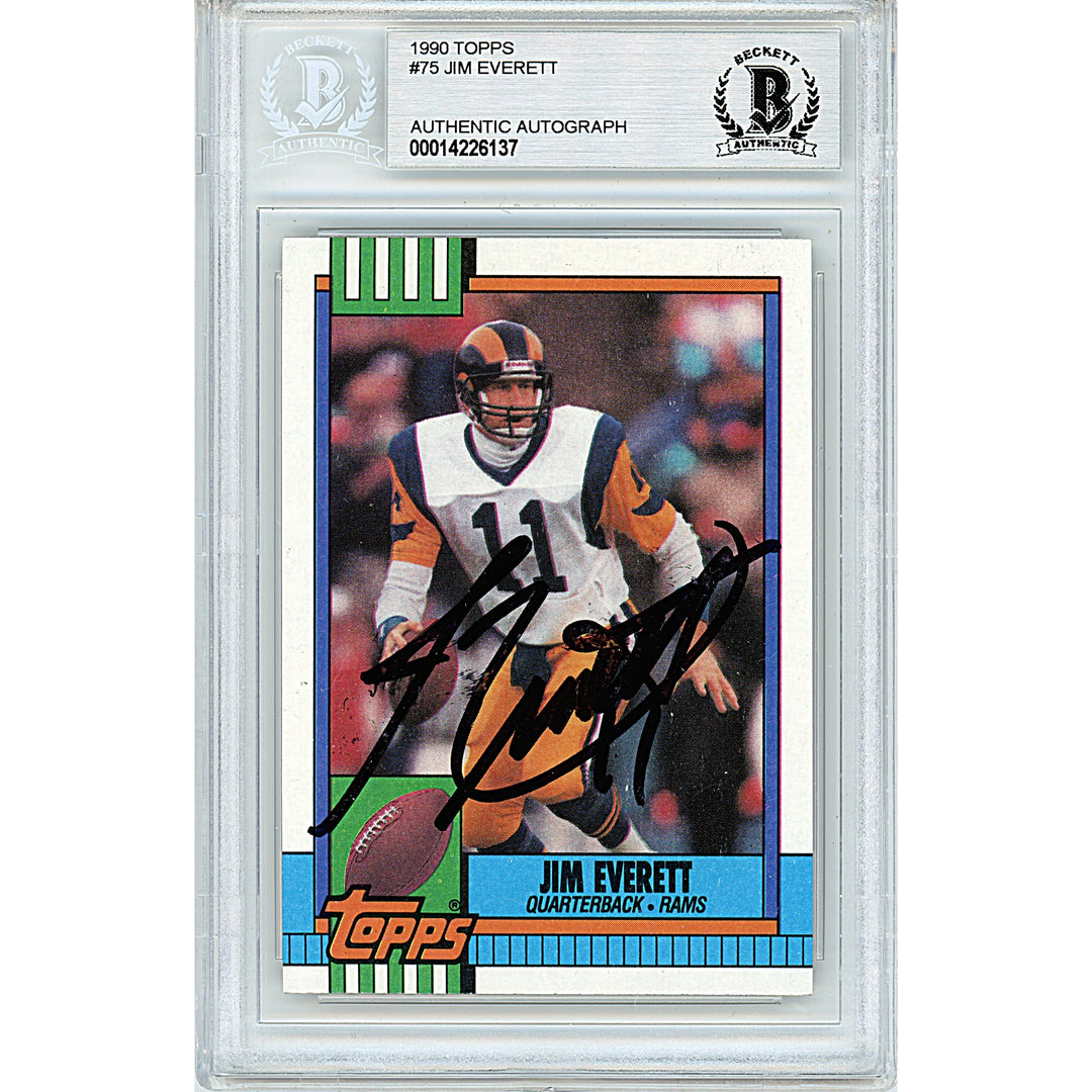 Jim Everett Autographed Los Angeles Rams 1990 Topps Football Card Beckett Auth Auto Slab