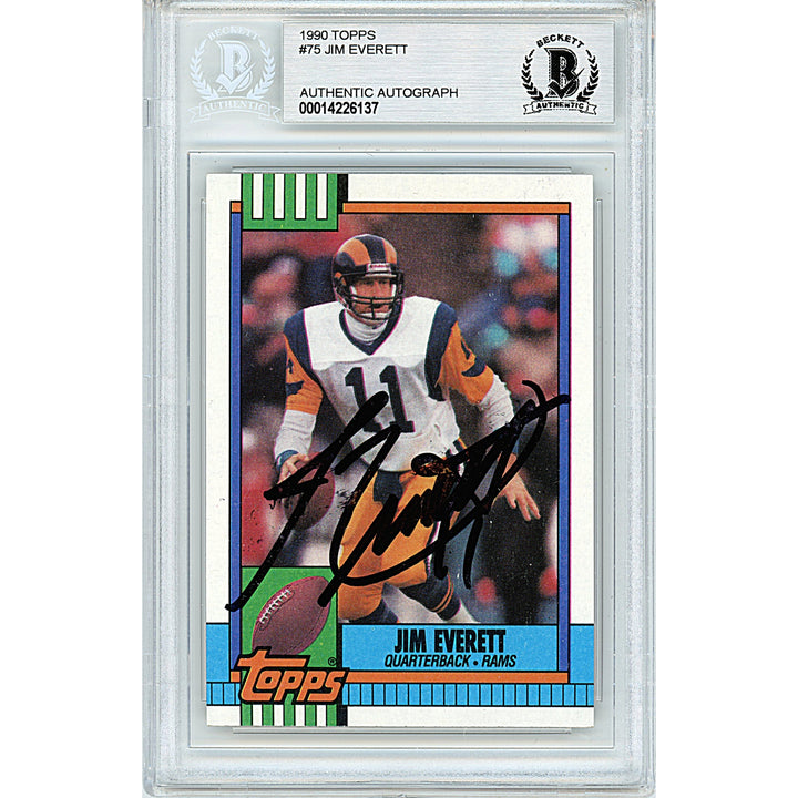 Jim Everett Autographed Los Angeles Rams 1990 Topps Football Card Beckett Auth Auto Slab