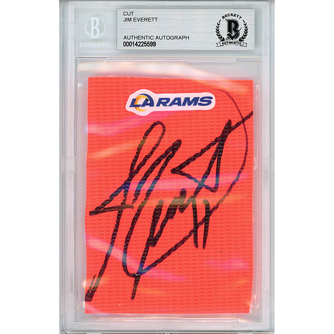 Jim Everett Autographed Los Angeles Rams Football TD Pylon Piece Sig Cut Beckett Slab