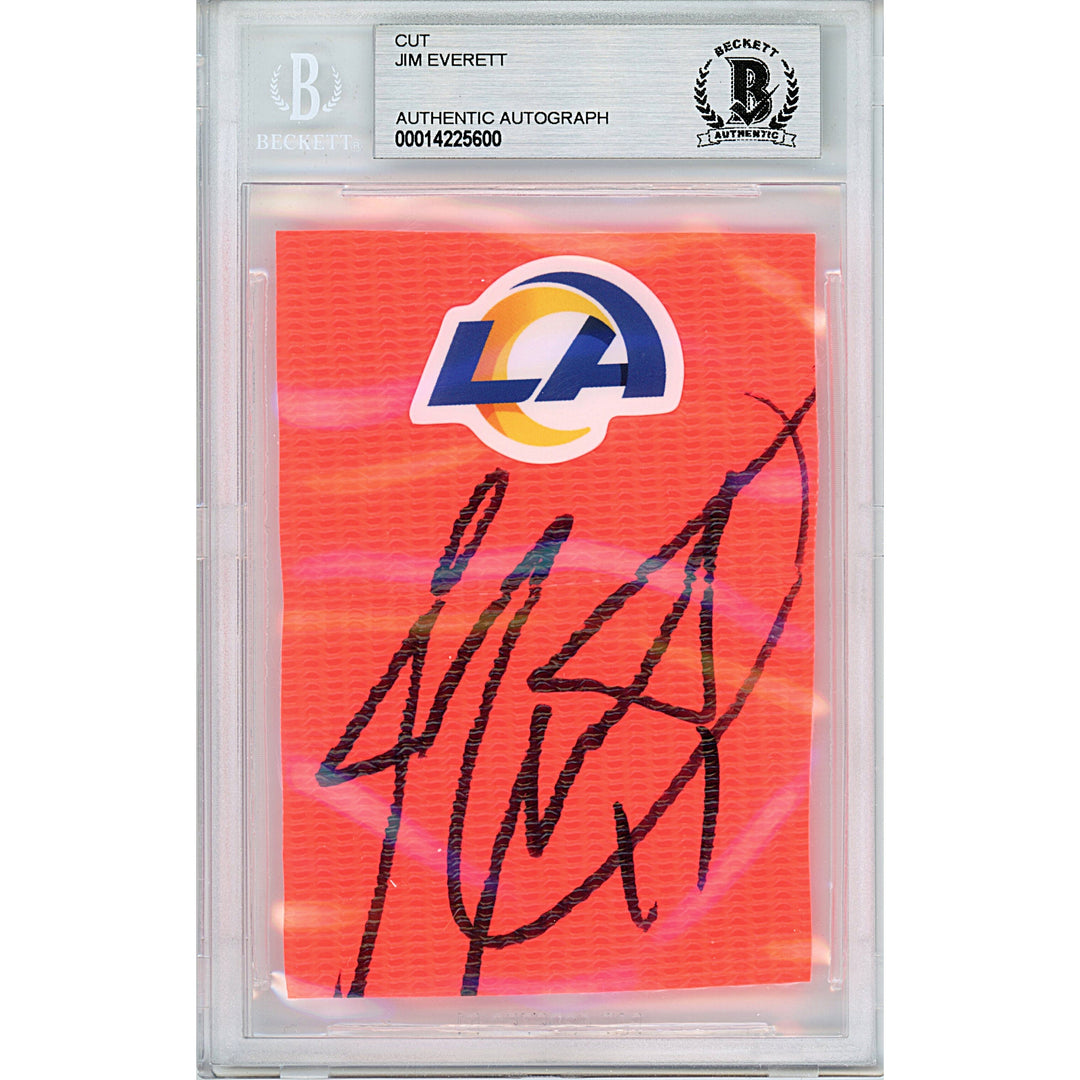 Jim Everett Autographed LA Rams Football TD Pylon Piece Sig Cut Beckett Auth Auto Slab